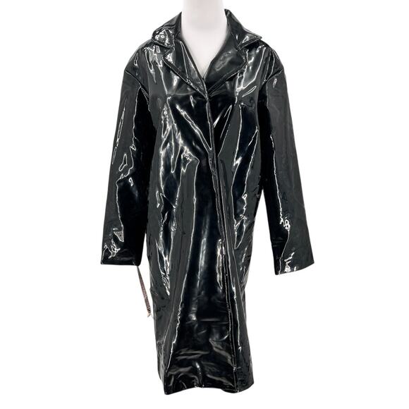 House of CB Womens Maniri Black Patent Vinyl Trench Coat Jacket Size Small S - Picture 12 of 12